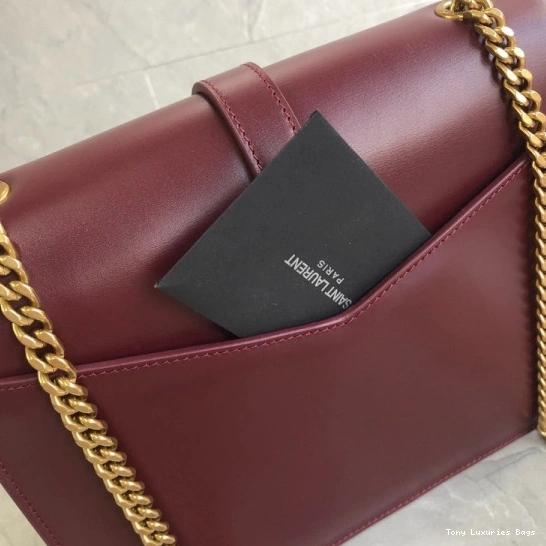Tony Luxuries IN YSL LEATHER SULPICE MEDIUM BAG BURGUNDY CHAIN 0815